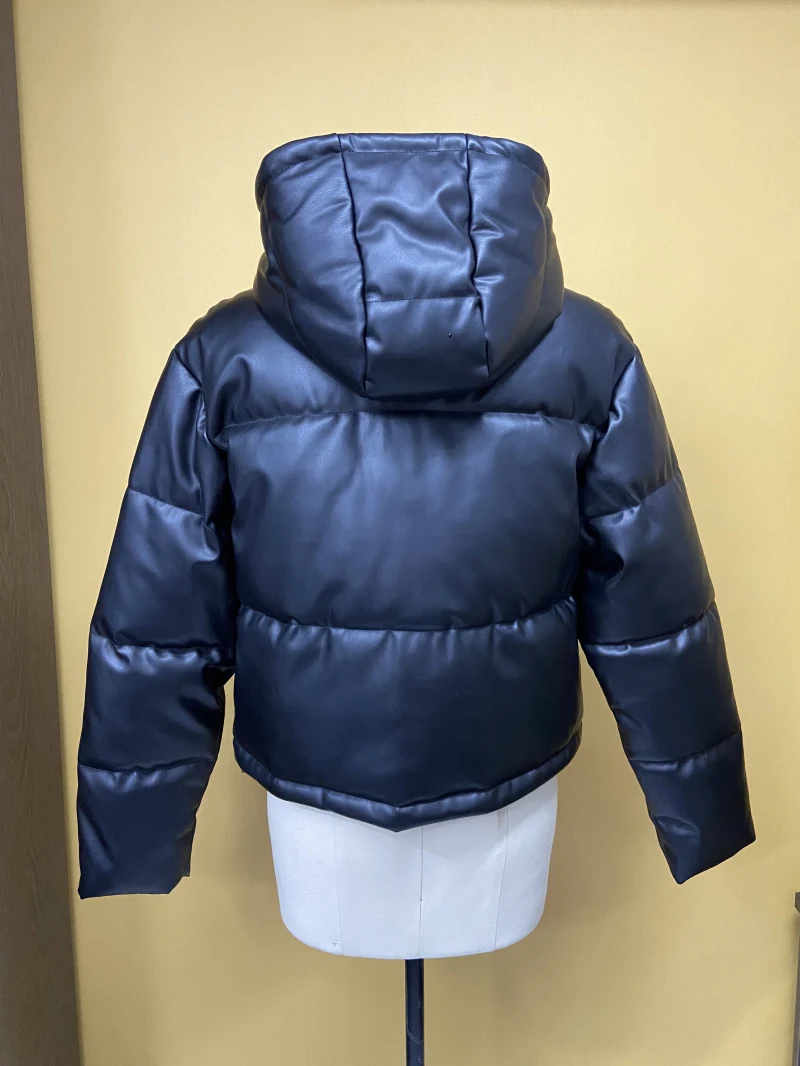 Women's Outwear Zip Puffer Jacket Faux leather Jacket female Short Winter Coat  — view 4