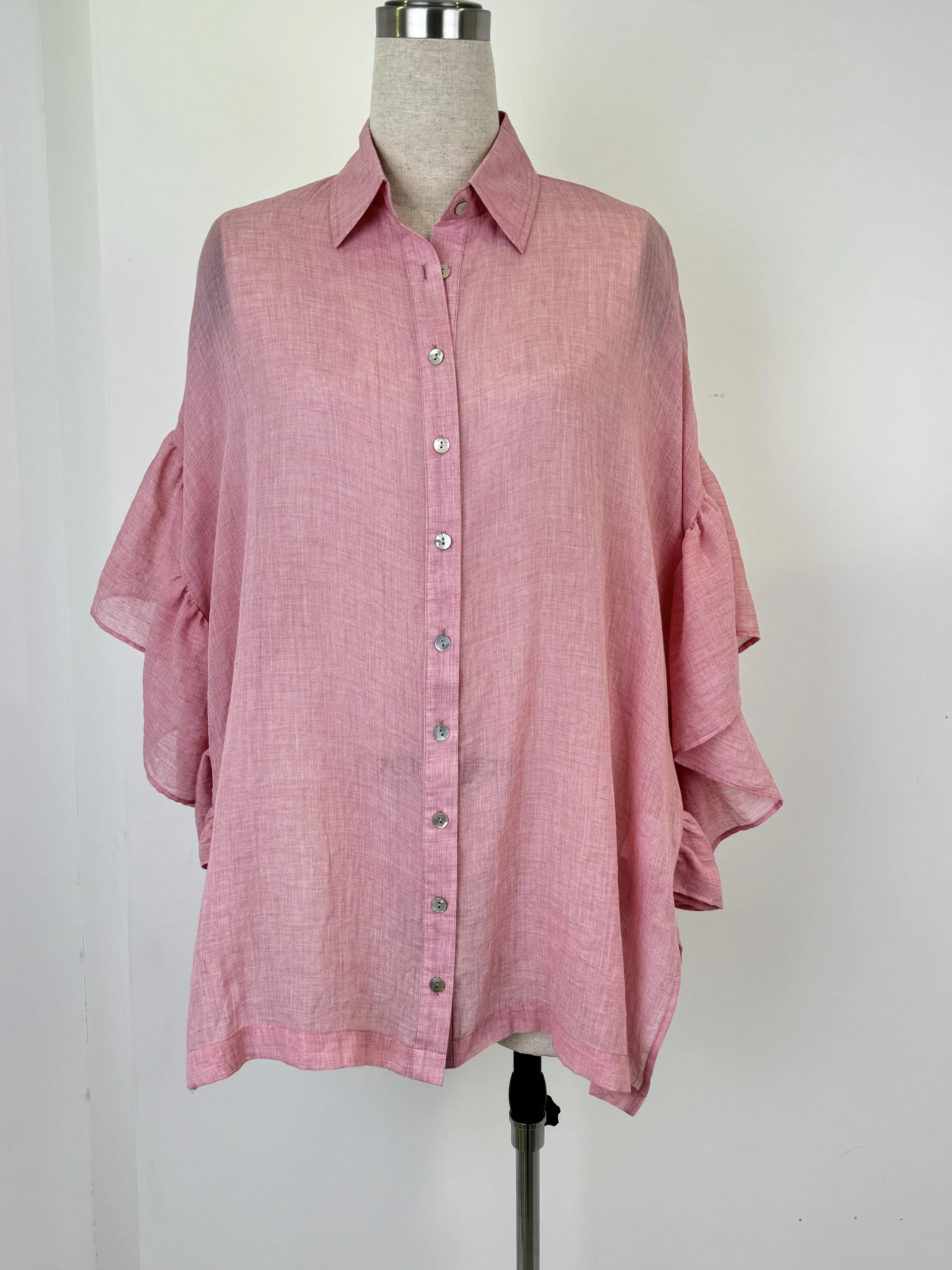Short sleeve linen blouse,Flounced blouse,Daily shirt