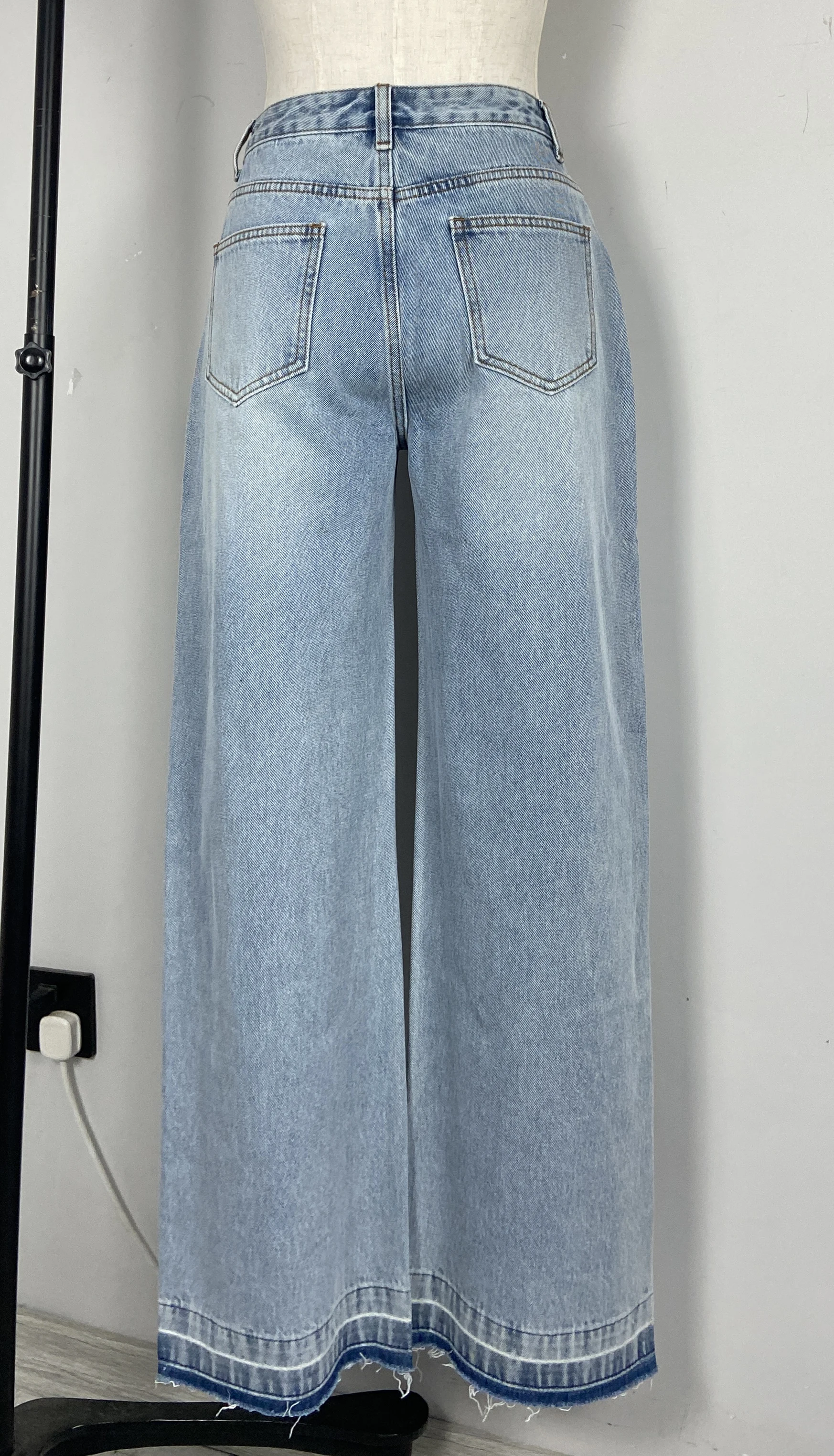 Wide Leg Jeans In Washed Blue Denim Wash Pants  — view 2