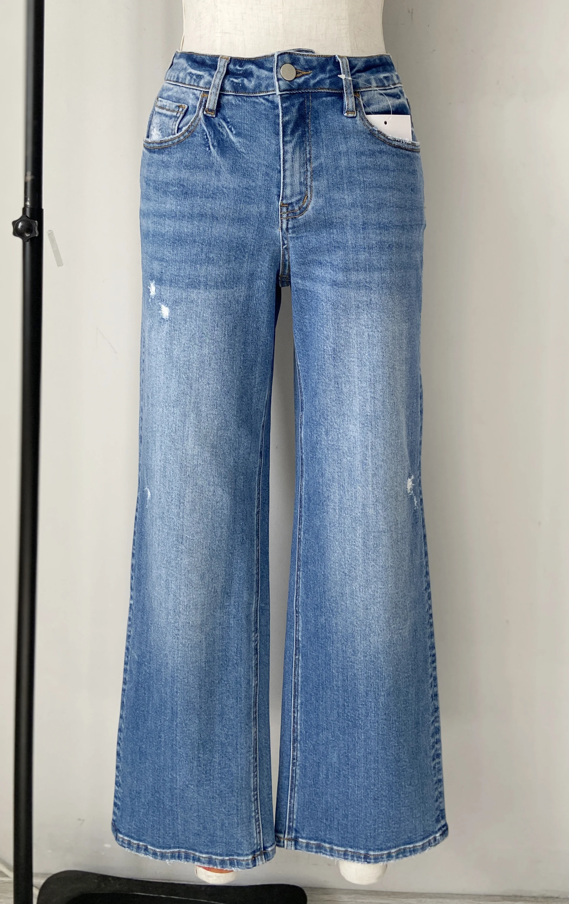 Women's Jeans In Washed Blue Denim Wash Pants 
