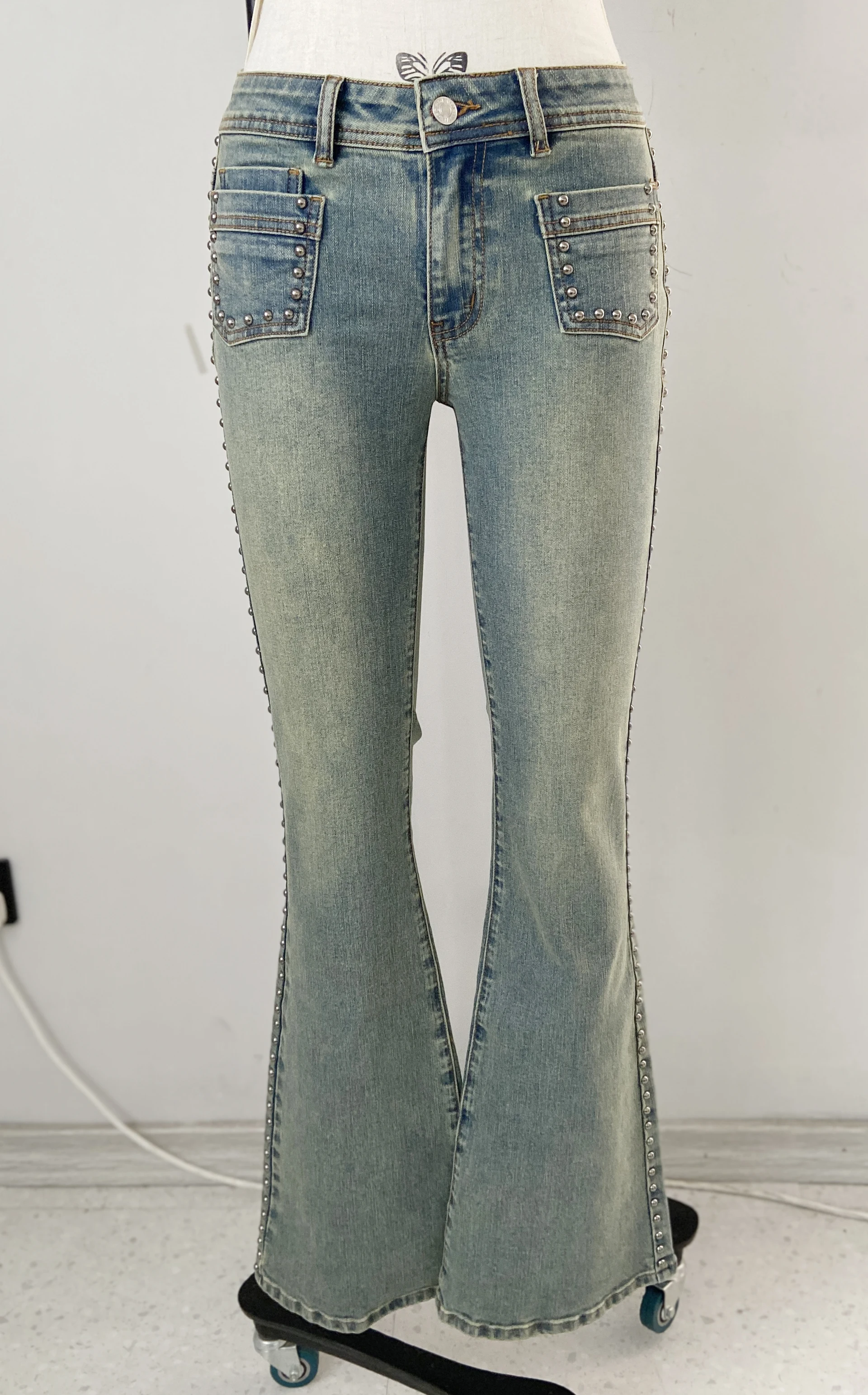 Women's Jeans In Washed Blue Denim Wash Pants 