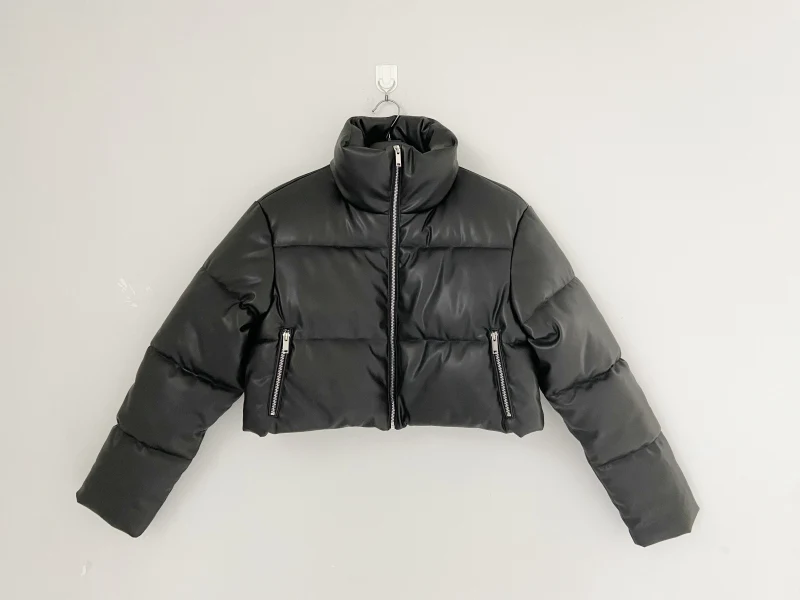 Women's Outwear Puffer Jacket Faux leather Jacket female Short Winter Coat 