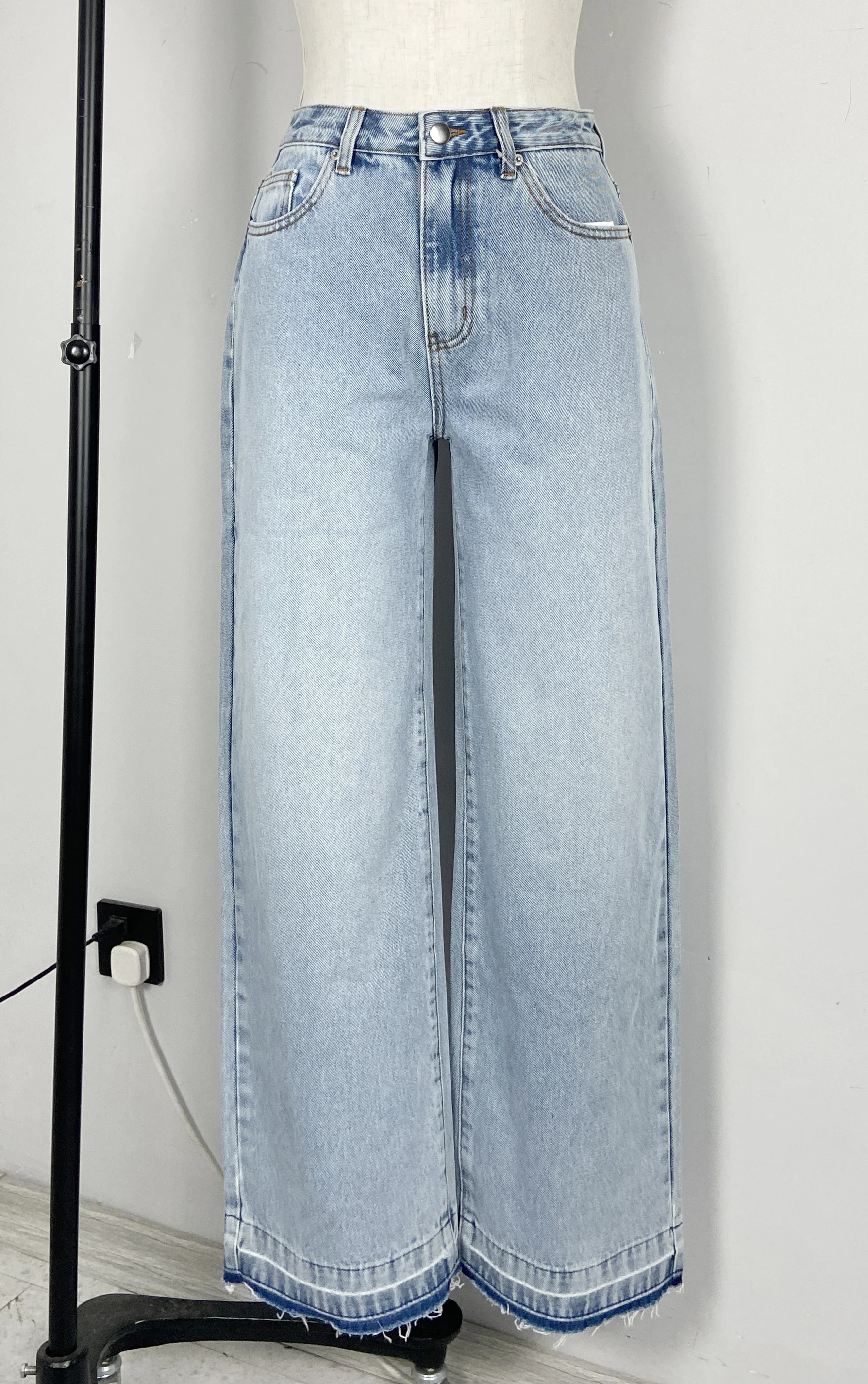 Wide Leg Jeans In Washed Blue Denim Wash Pants 