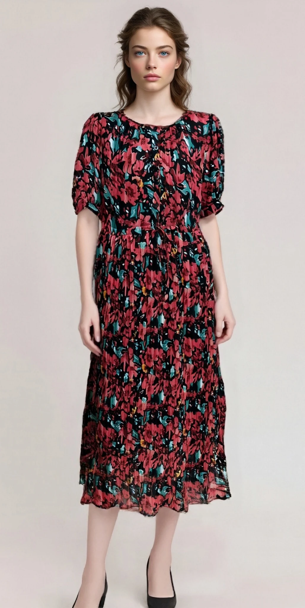 Short sleeve printed dress,Day dress,Daily dress,Casual maxi dress