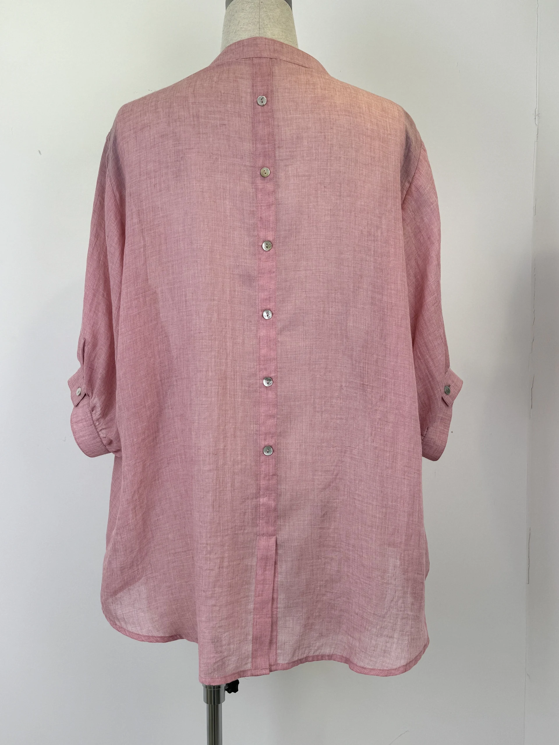 Short sleeve linen blouse,V-neck blouse,Daily shirt — view 2