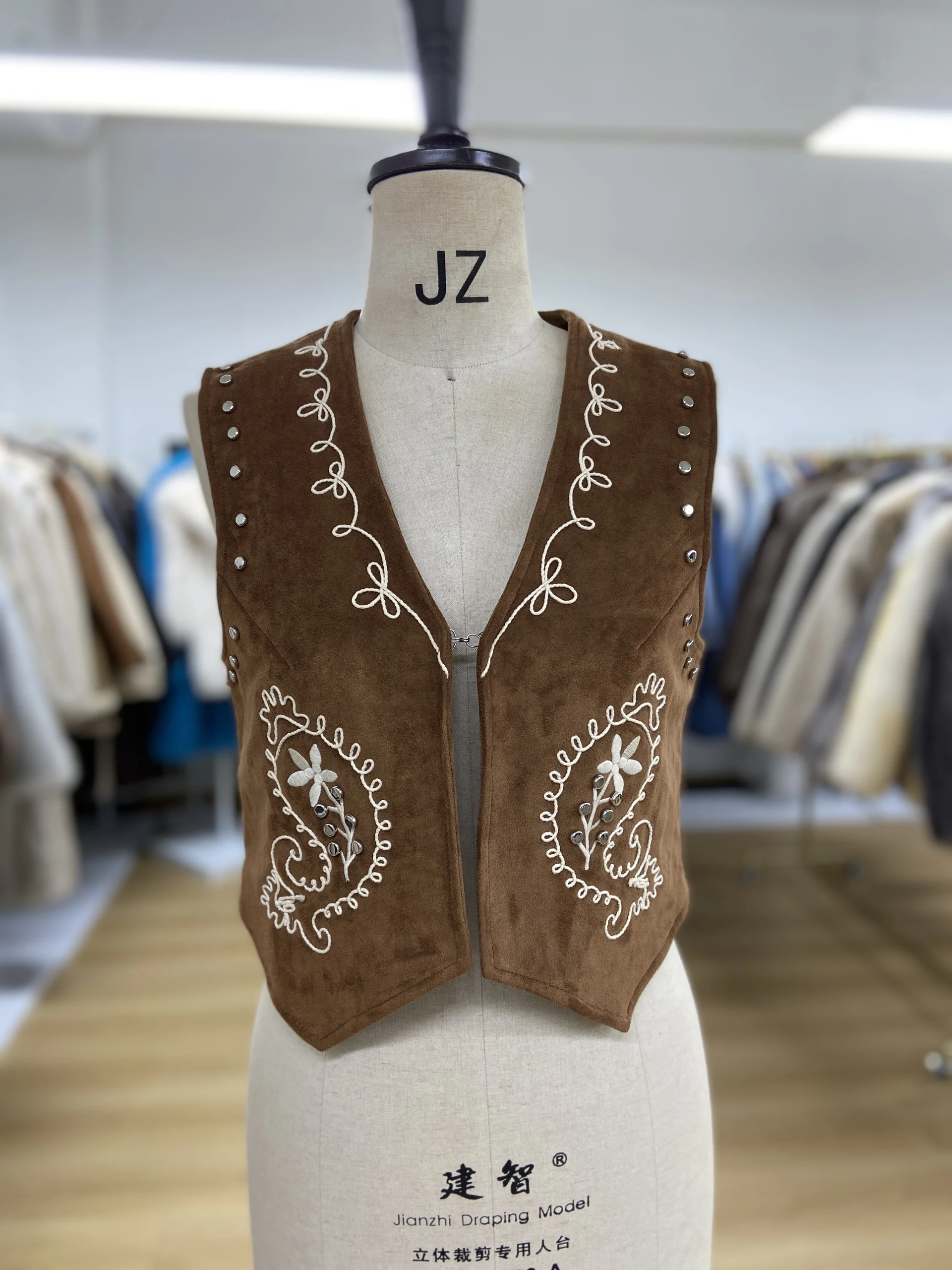 Women's Single-Breasted Vest,Short Suede Vest,Embroidered Vest,Tops