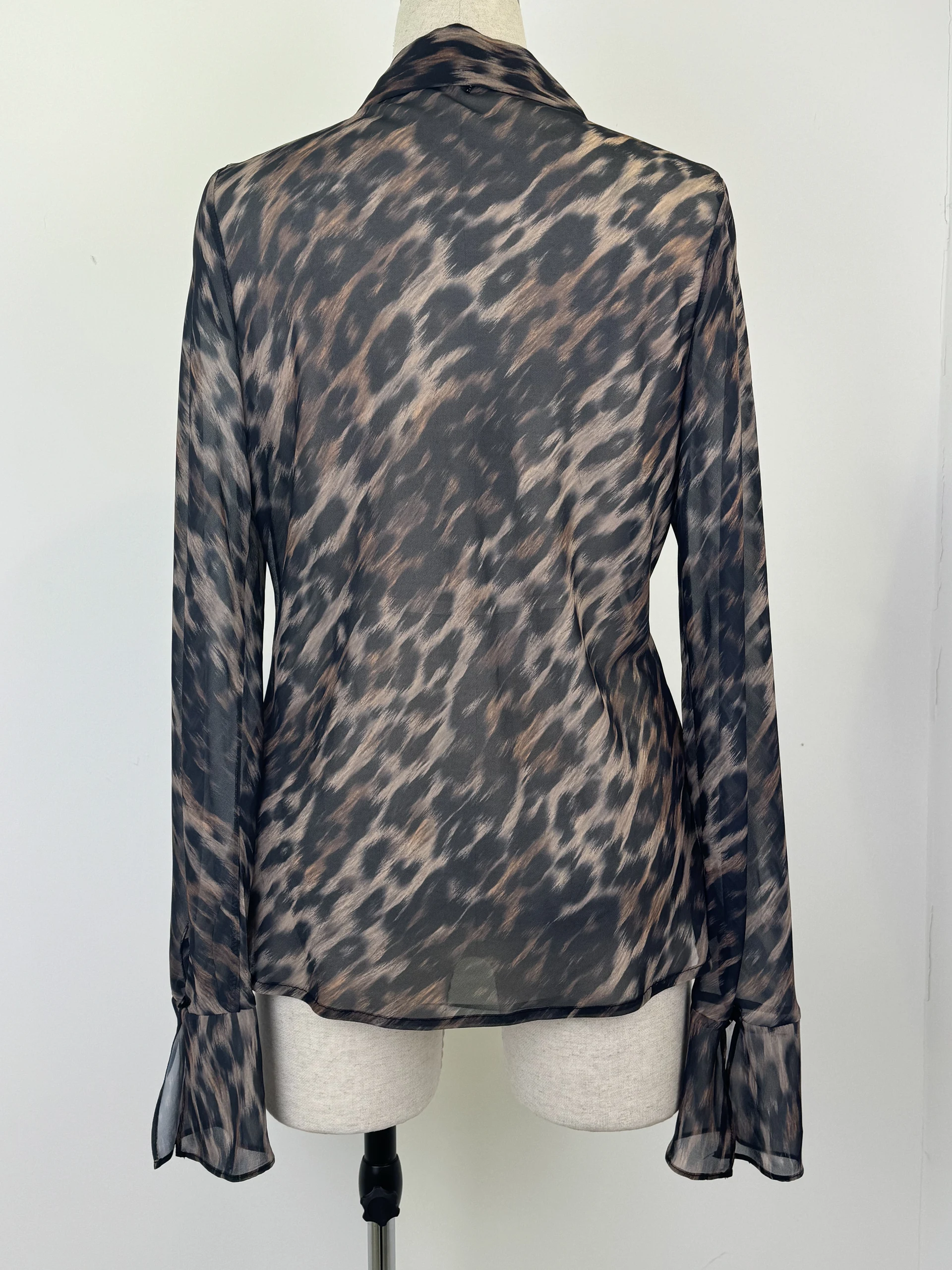 Long sleeve printed blouse,Leopard print blouse,Daily shirt — view 2