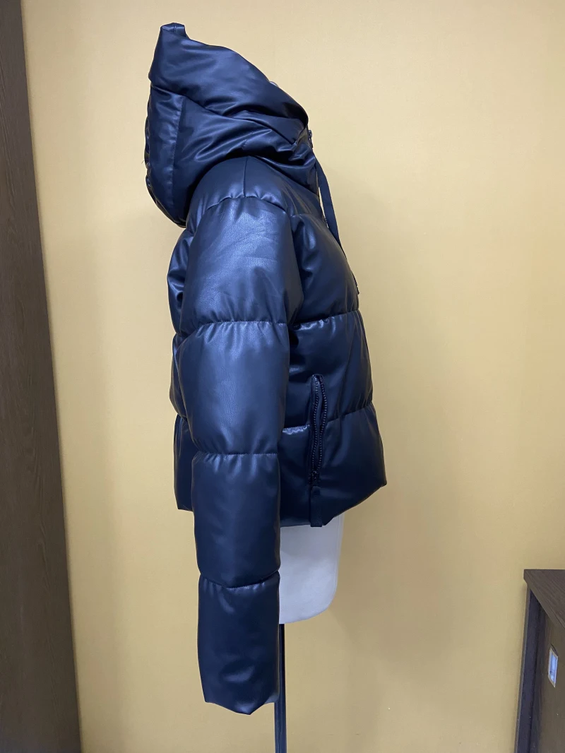 Women's Outwear Zip Puffer Jacket Faux leather Jacket female Short Winter Coat  — view 4