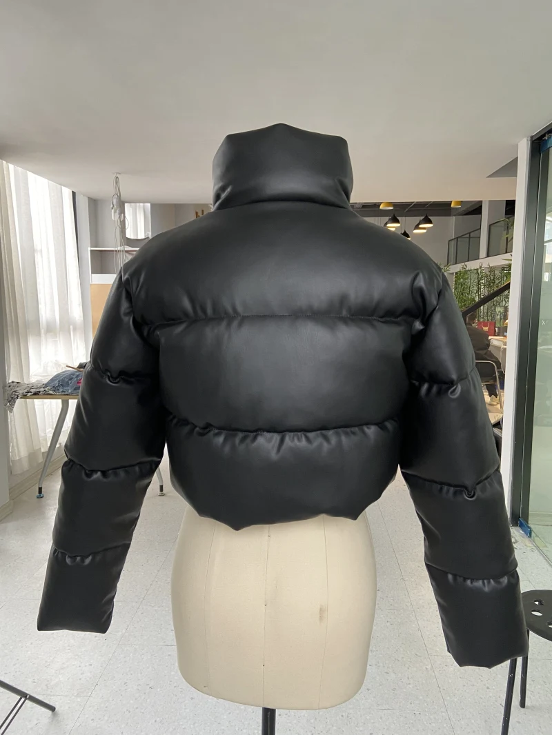 Women's Outwear Puffer Jacket Faux leather Jacket female Short Winter Coat  — view 4