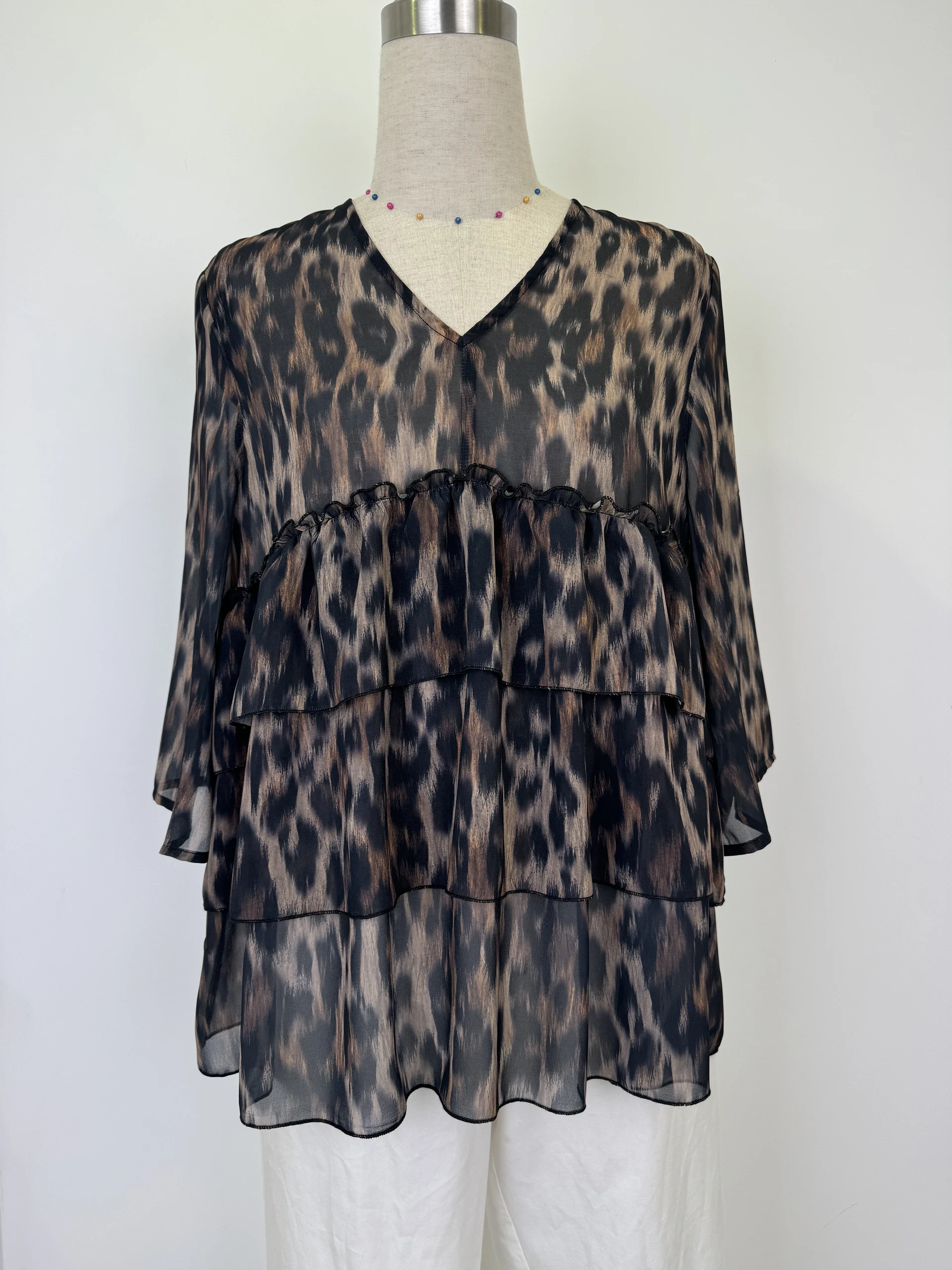 Short sleeve printed blouse,Flounced blouse,Daily shirt