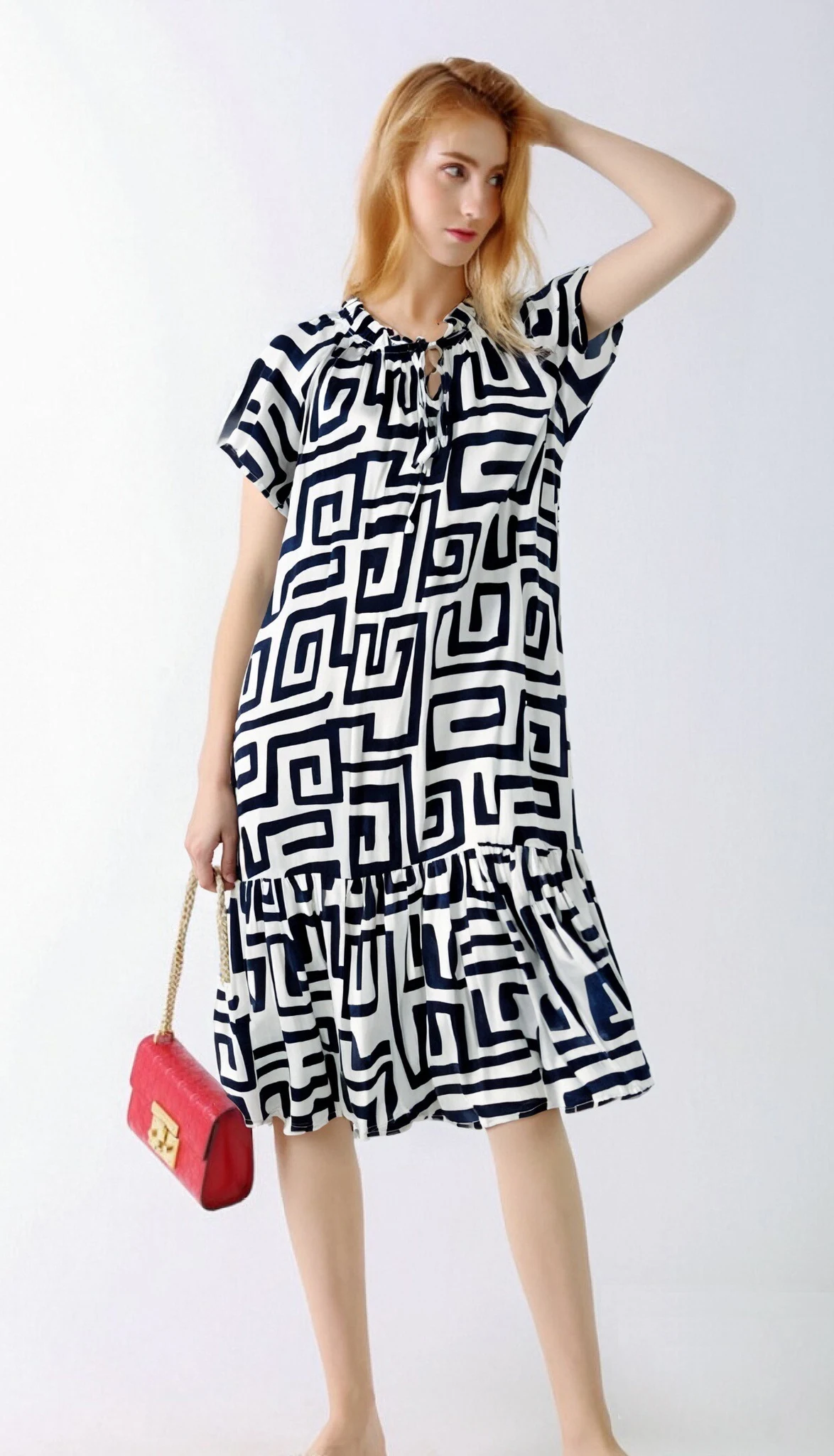 Short sleeve printed dress,Day dress,Daily dress,Casual dress
