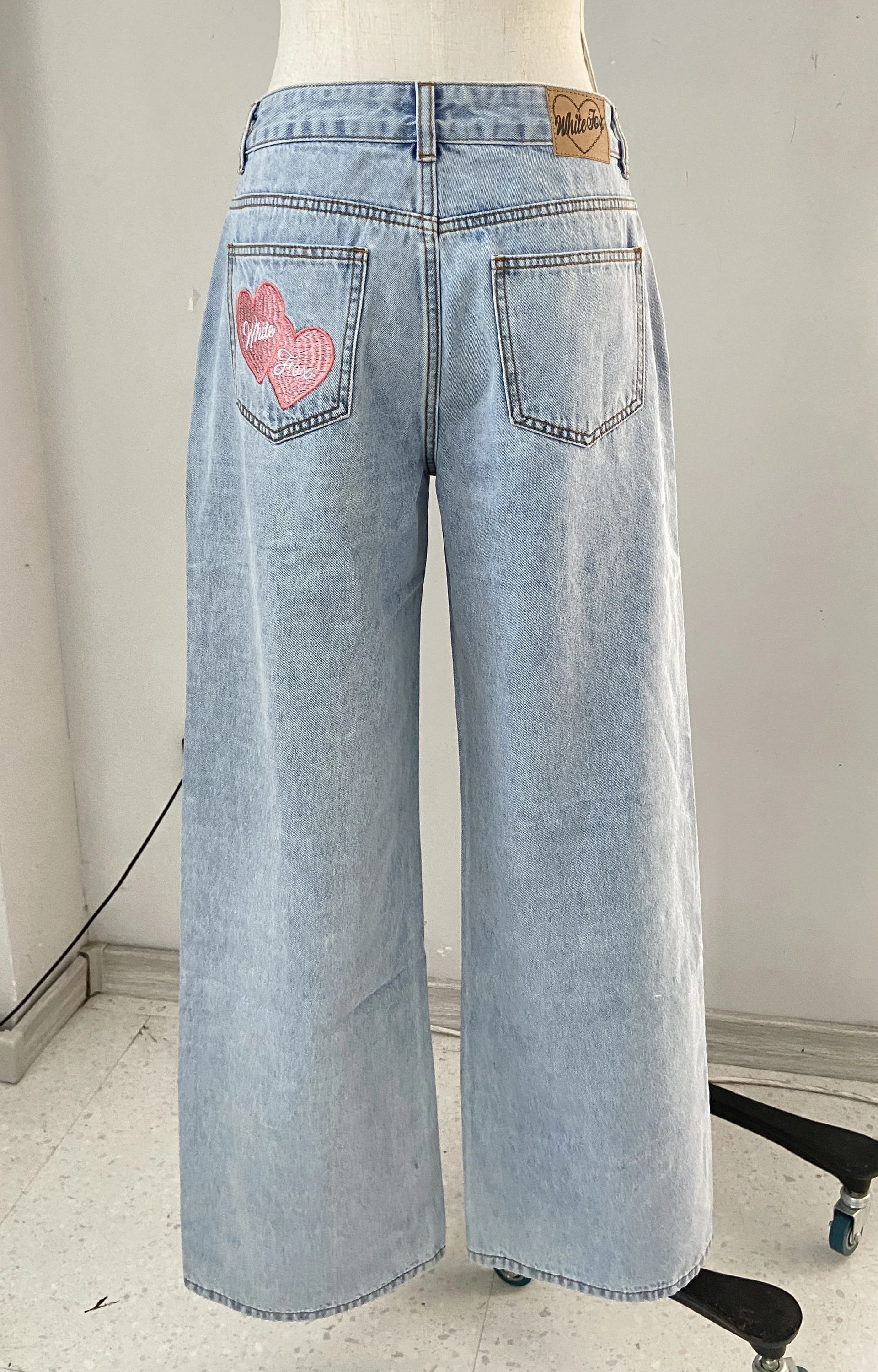 Wide Leg Jeans In Washed Blue Denim Wash Pants  — view 2