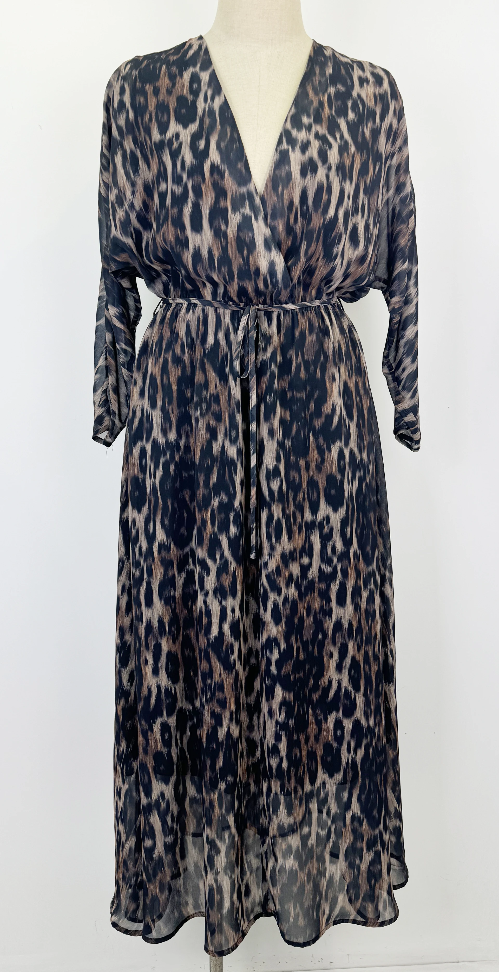 Long sleeve leopard printed dress,Day dress,Daily tie-belt dress,Casual maxi dress