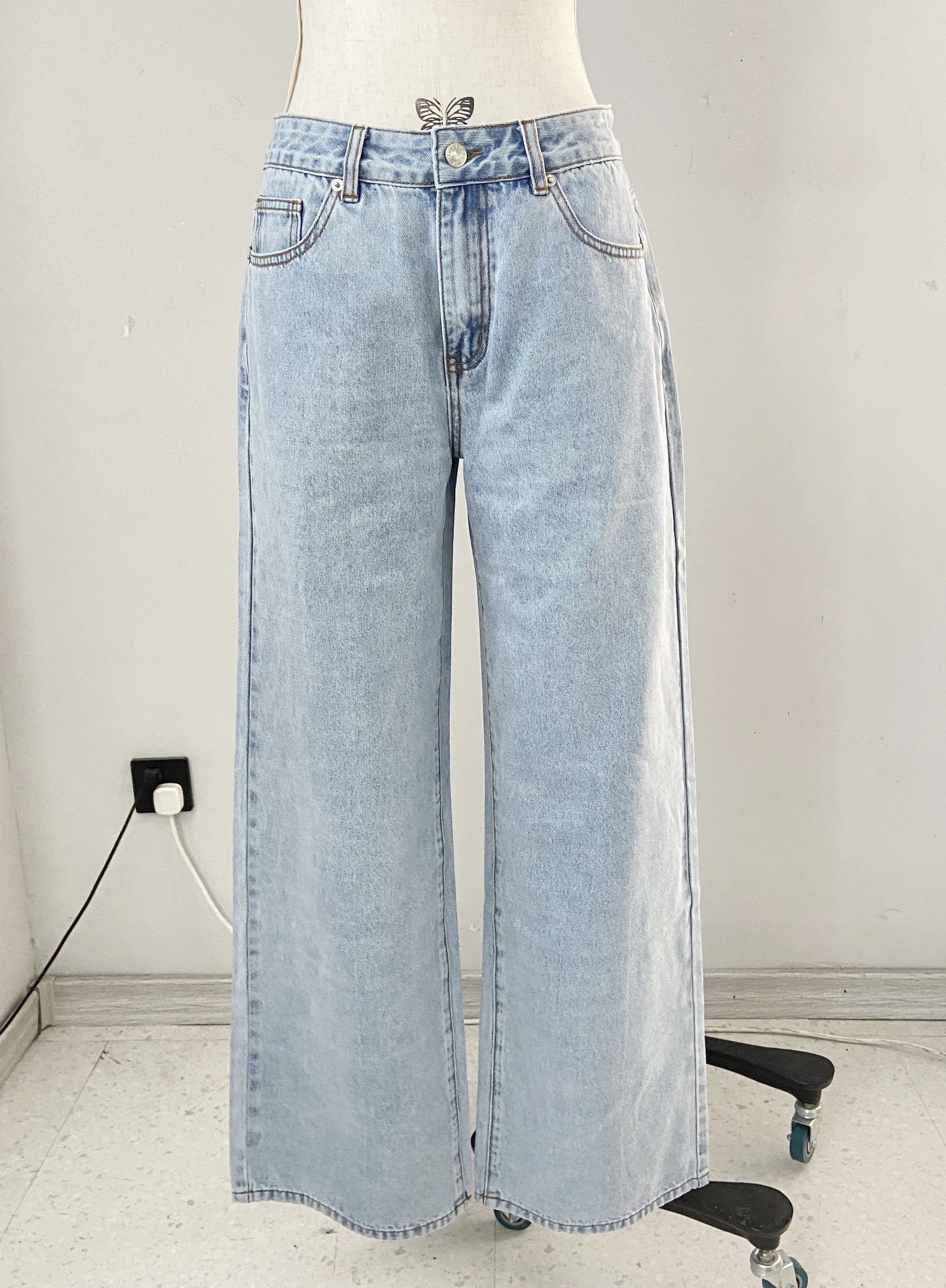 Wide Leg Jeans In Washed Blue Denim Wash Pants 