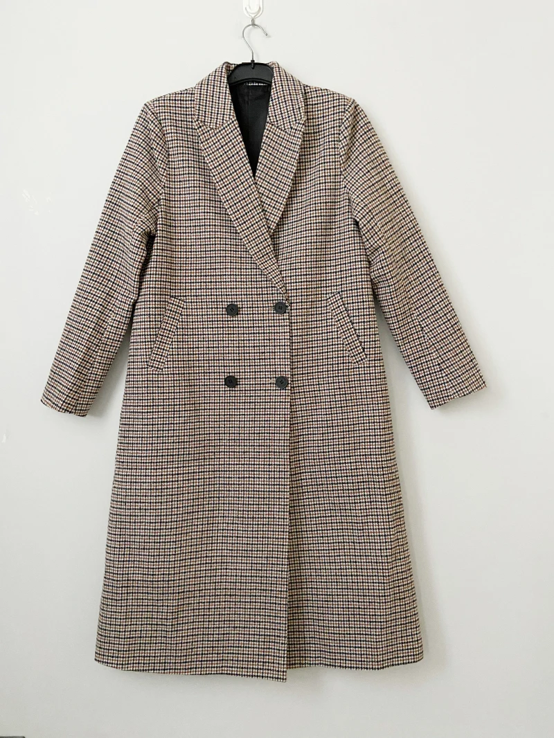 Women's Outwear Check Coat Adult Vintage Maxi Overcoat Casual Female topcoat Winter Classic Coat 