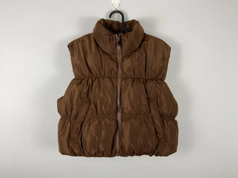 Women's Outwear Zip Puffer Vest Faux leather Wasitcoat female Short Winter Coat 